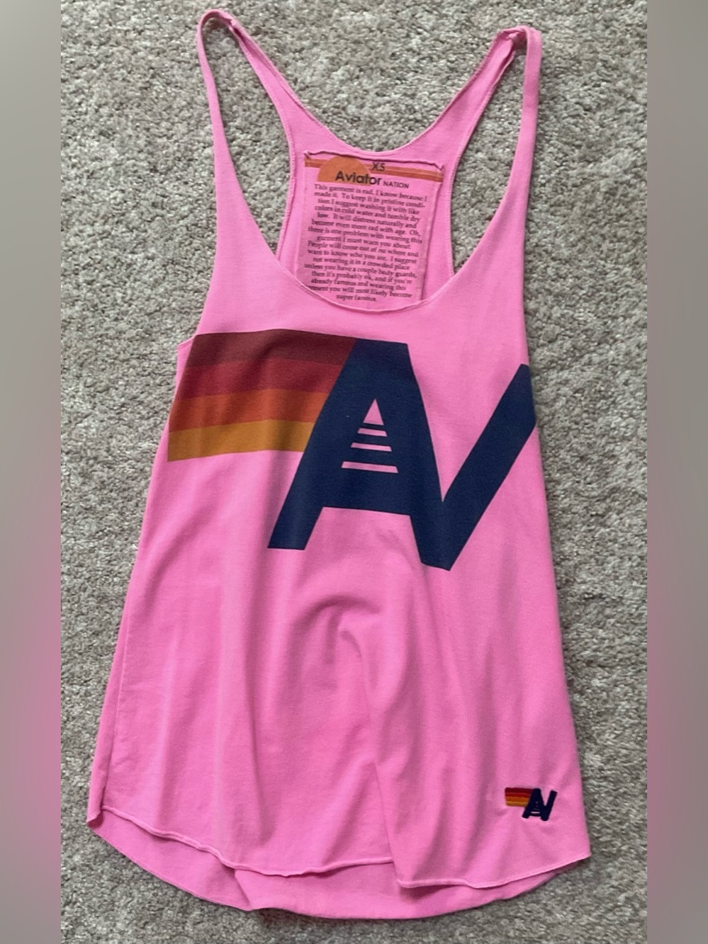Aviator Nation Pink Racerback Tank with Navy Logo and Sunset Stripe